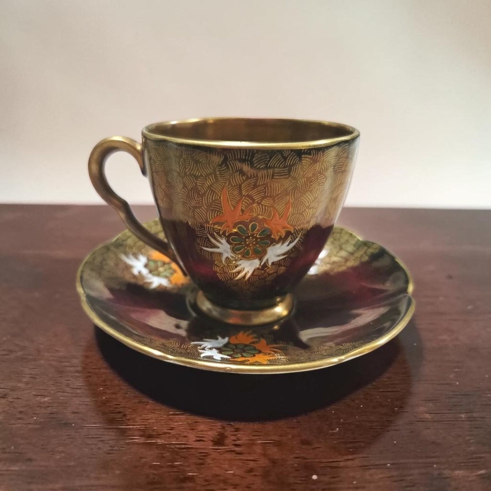 Carlton Ware Rouge Royale Demitasse Cup & Saucer - Style 1582- Hand-Painted RARE